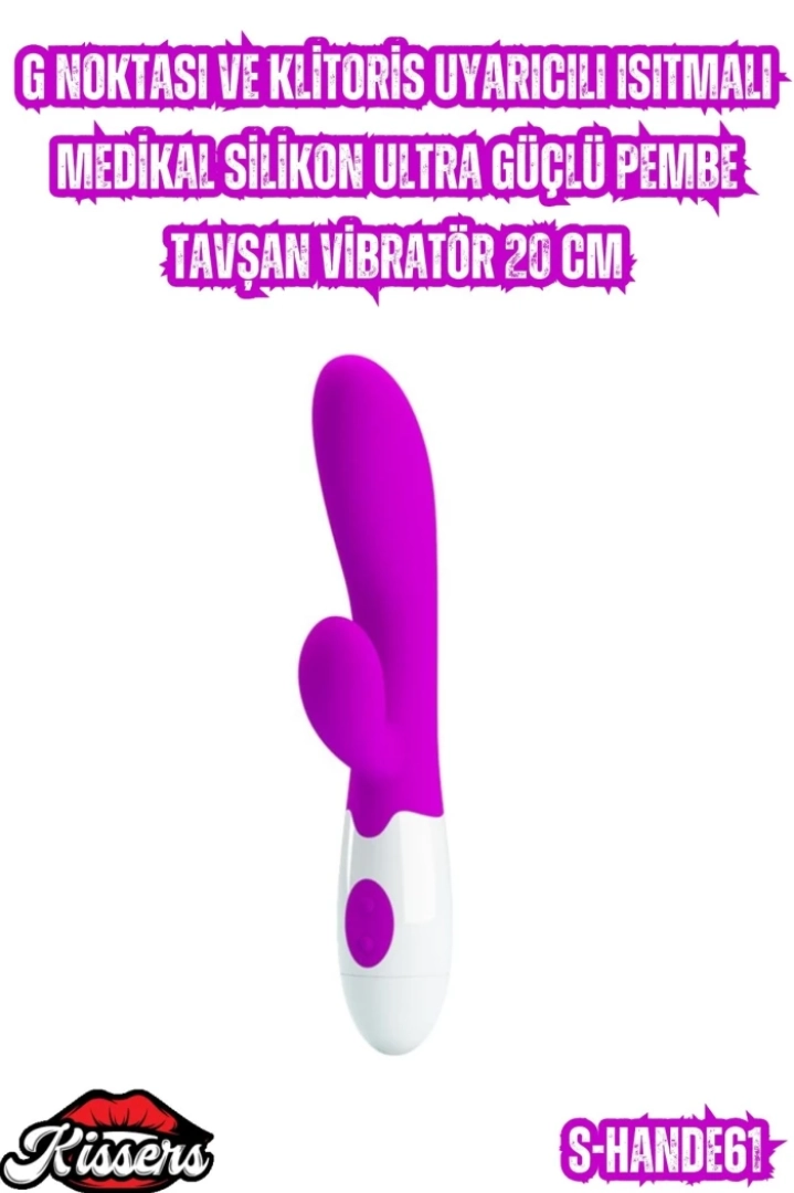 #6869 - Boyunda Isıtmalı Pembe Tavşan Vibratör 20 Cm