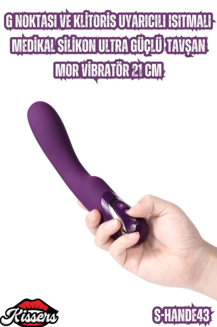 #6884 - Boyunda Mor Tavşan Vibratörü Isıtmalı ve Ultra Güçlü 21 Cm