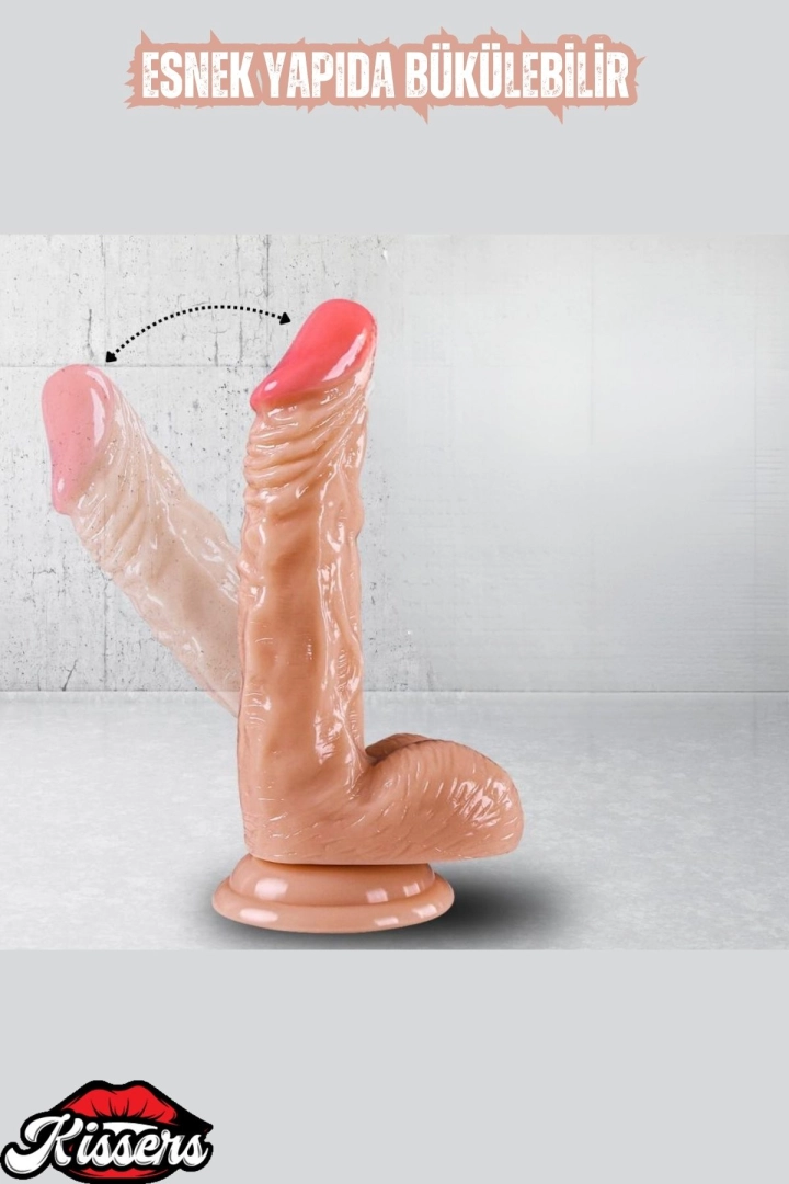 #6517 - Realistik Dokuda Eğik ve Damarlı Dildo Vantuzlu Gerçekçi Yapay Penis 1