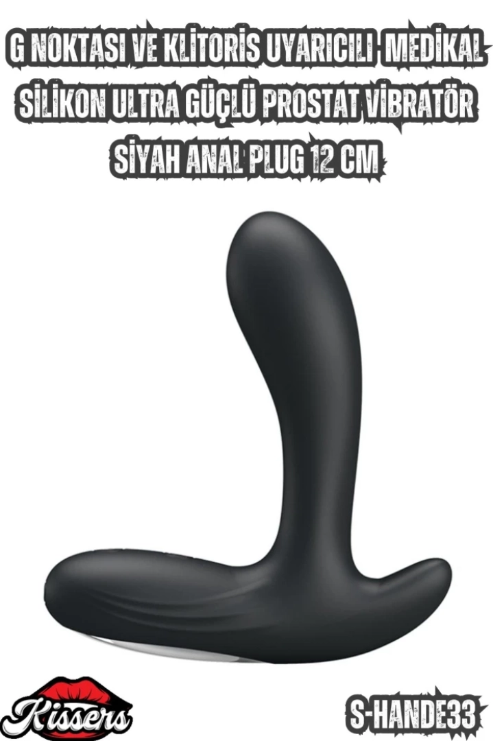 #6893 - Ultra Güçlü Prostat Vibratör Siyah Anal Plug 12 Cm