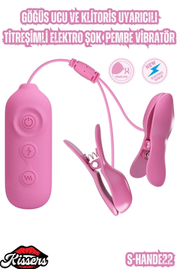 #6904 - Göğüs Ucu ve Klitoris Uyarıcılı Titreşimli Elektroşok Pembe Vibratör