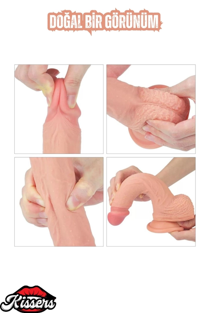 #6541 - 22 CM Yumuşak Dokulu Çift Katmanlı Platin Silikon Realistik Penis