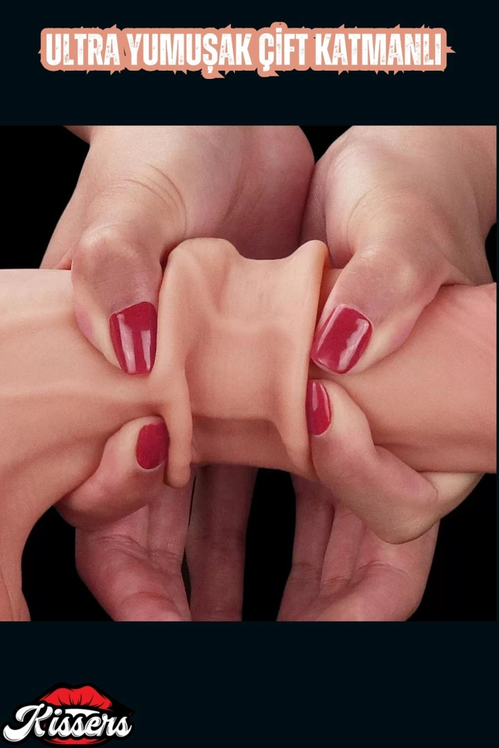 #6553 - Tam Testisli Hareketli Deri Ultra Yumuşak Çift Katmanlı Penis 22 CM