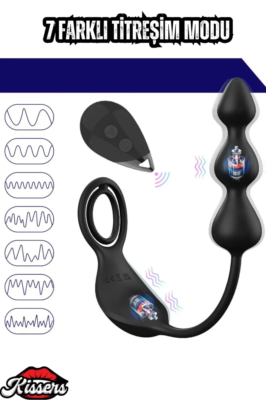 #1487 - Kissers - Colin Şarjlı Uzaktan Kontrol Testis ve Penis Halkalı Boncuk Uyarıcı Anal Vibratör