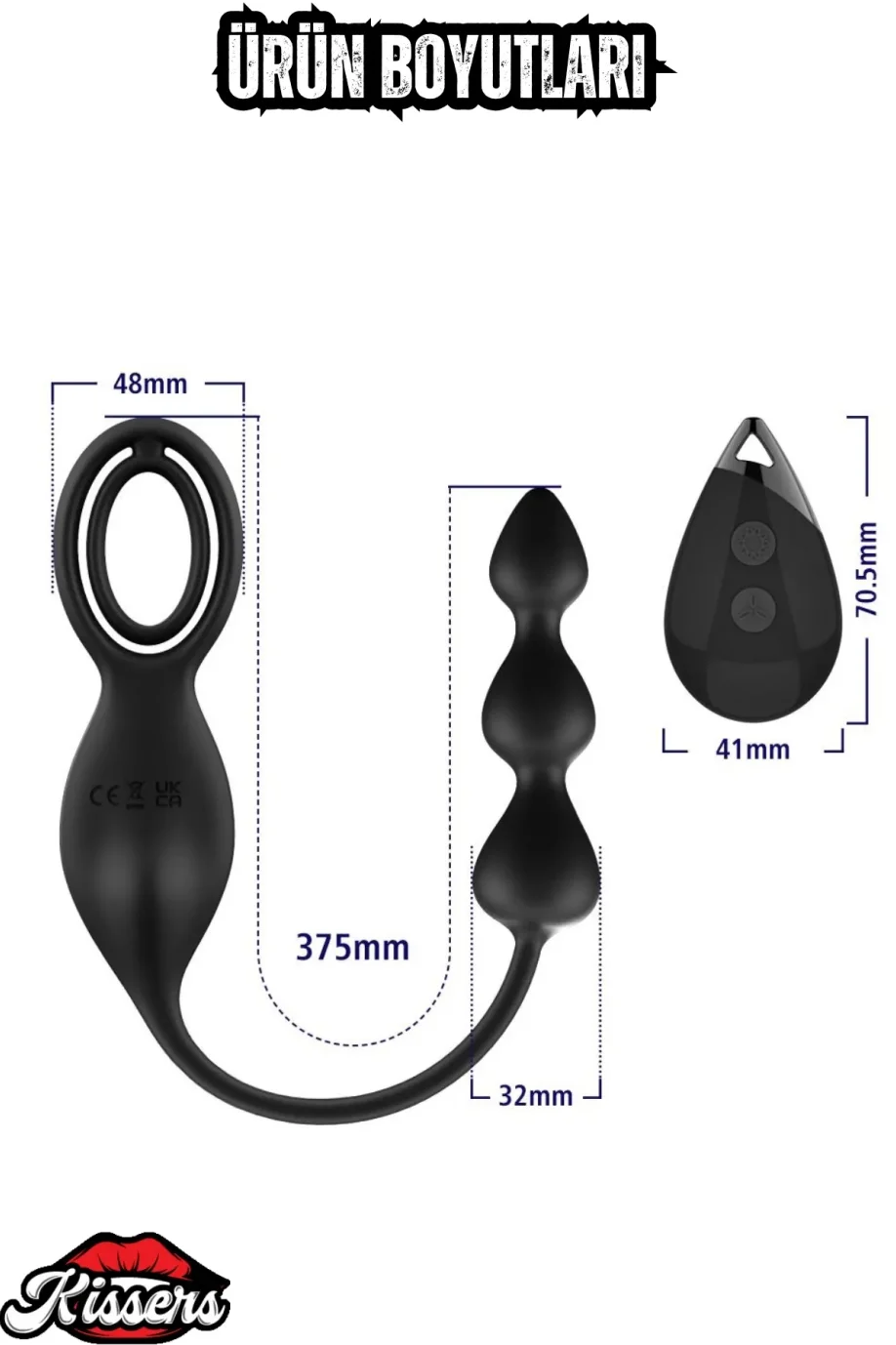 #1483 - Kissers - Colin Şarjlı Uzaktan Kontrol Testis ve Penis Halkalı Boncuk Uyarıcı Anal Vibratör