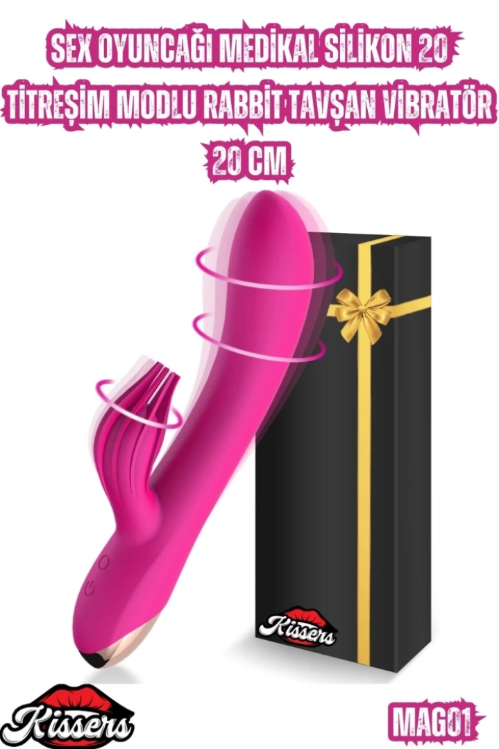 #6967 - Medikal Silikon 20 Titreşim Modlu Rabbit Tavşan Vibratör 20 Cm Kissers