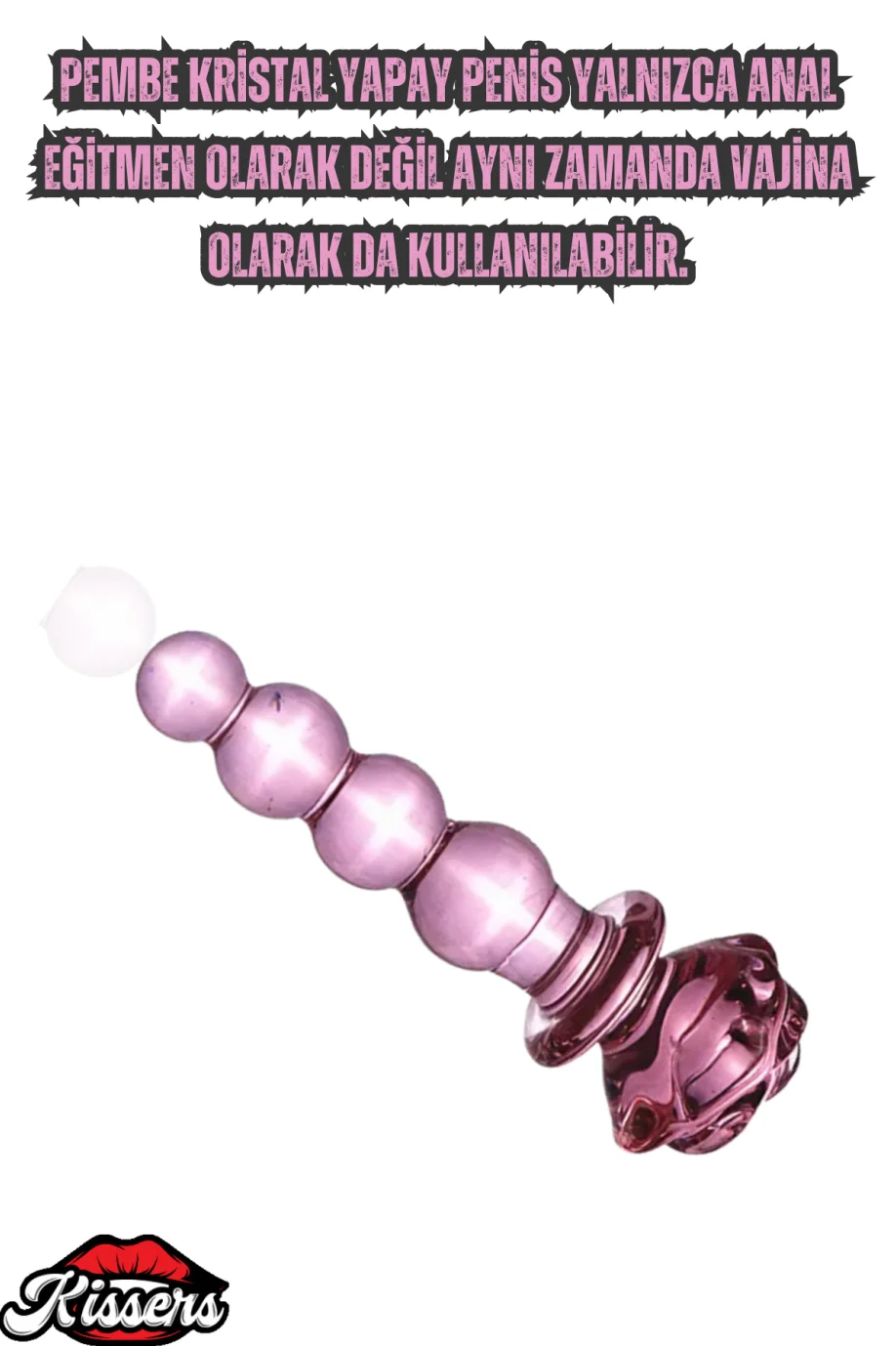 #1760 - 14 Cm Şeffaf Kaliteli Cam Anal Plug - Gül Detaylı Boğumlu Alıştırıcı Tıkaç