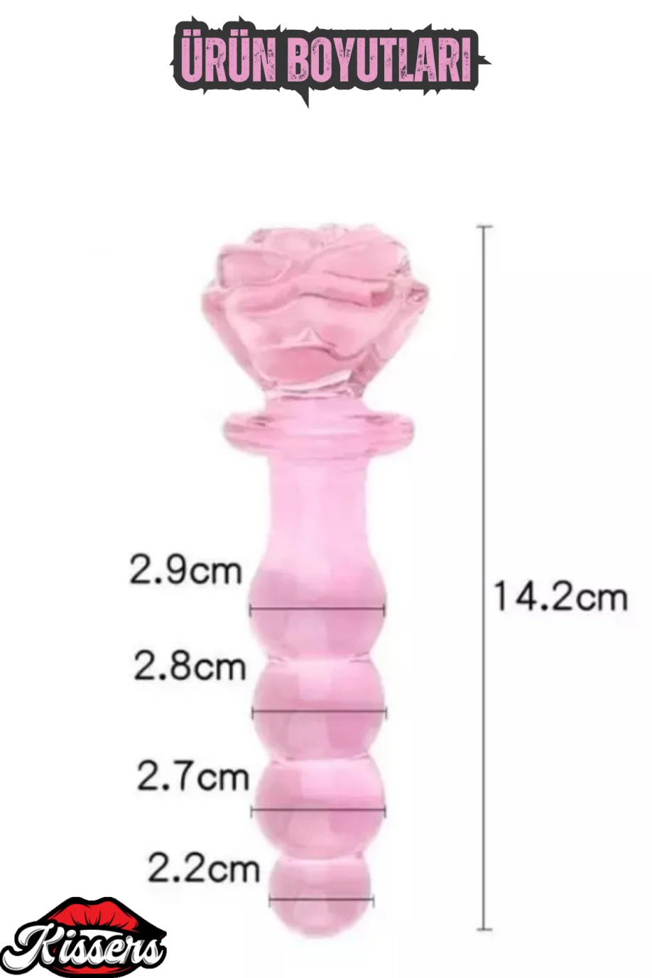 #1762 - 14 Cm Şeffaf Kaliteli Cam Anal Plug - Gül Detaylı Boğumlu Alıştırıcı Tıkaç