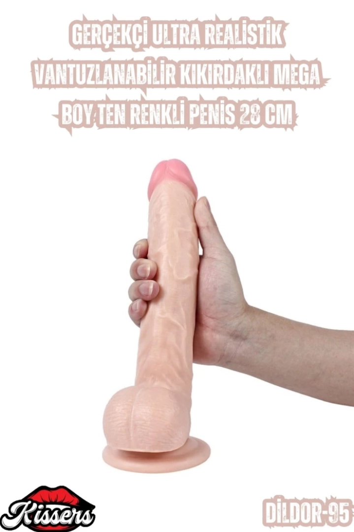 #6990 - Gerçekçi Ultra Realistik 28 Cm Penis - Vantuzlu ve Kıkırdaklı Mega Boy