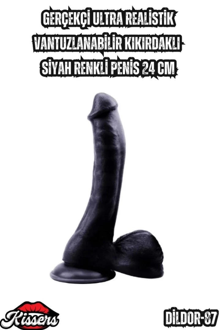 #6998 - Siyah Renkli Ultra Realistik Penis - Vantuzlanabilir Kıkırdaklı 24 Cm