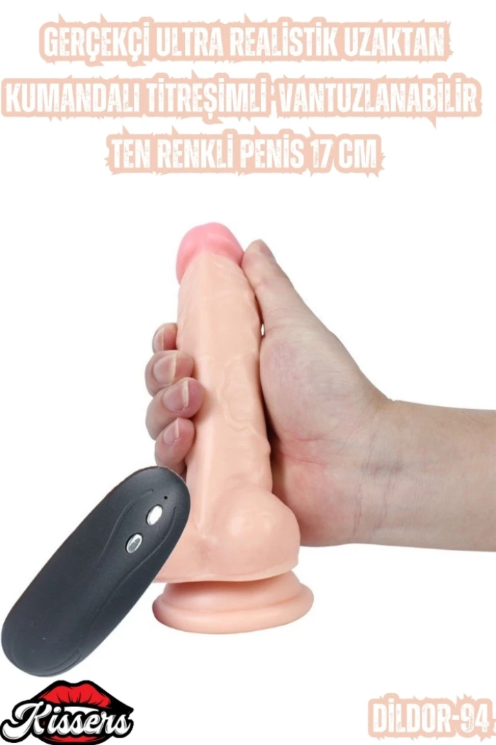 #7001 - Gerçekçi Ultra Realistik Uzaktan Kumandalı Titreşimli Vantuzlanabilir Ten Renkli Penis 17 Cm - Kissers