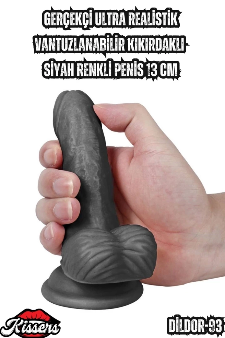#7002 - Ultra Realistik Siyah Penis - Kıkırdaklı Vantuzlu 13 Cm