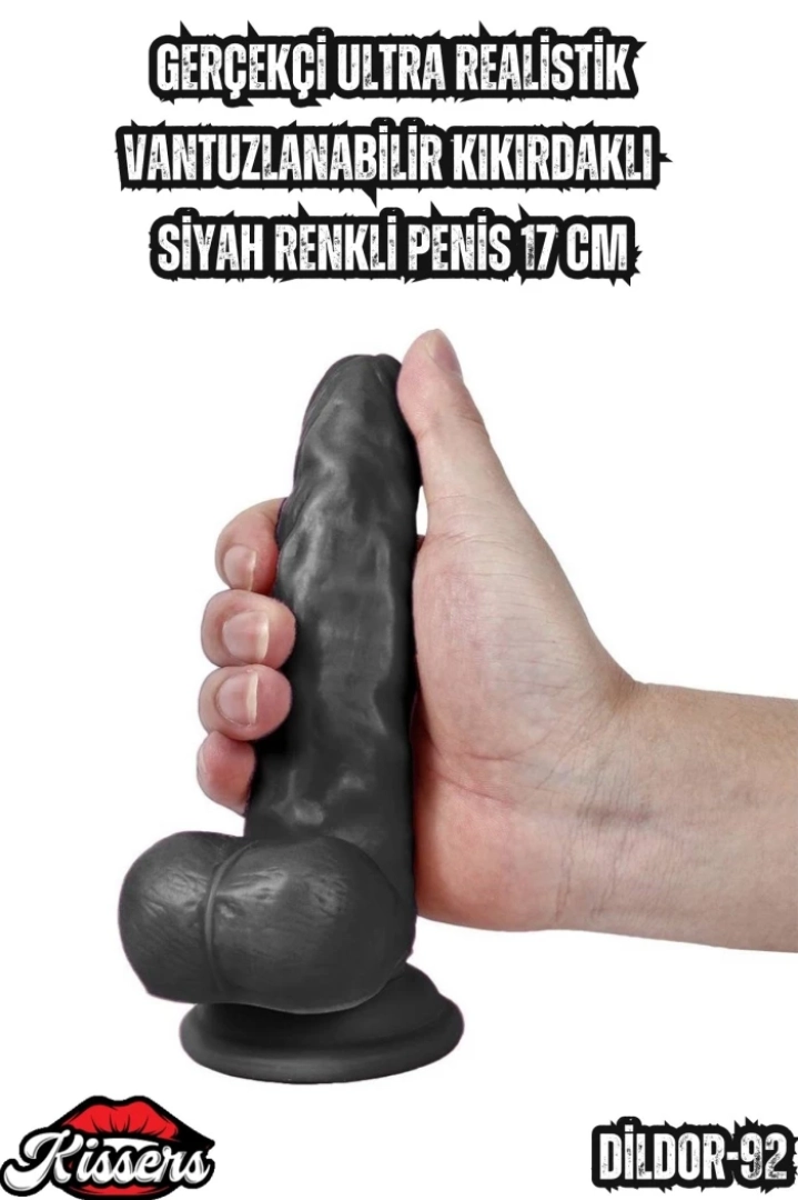 #7003 - Siyah Kıkırdaklı Ultra Gerçekçi Penis Vantuzlu 17 Cm