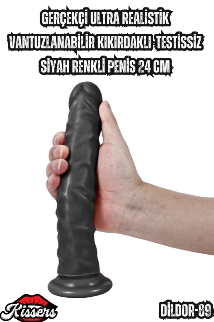 #7006 - Siyah Renkli Ultra Gerçekçi Vantuzlanabilir Penis 24 Cm