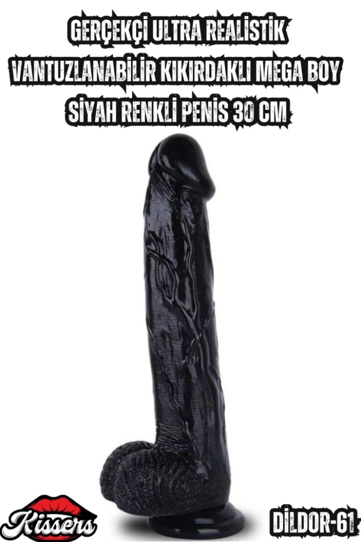 #7033 - Siyah Gerçekçi Ultra Realistik Kıkırdaklı Penis 30 Cm