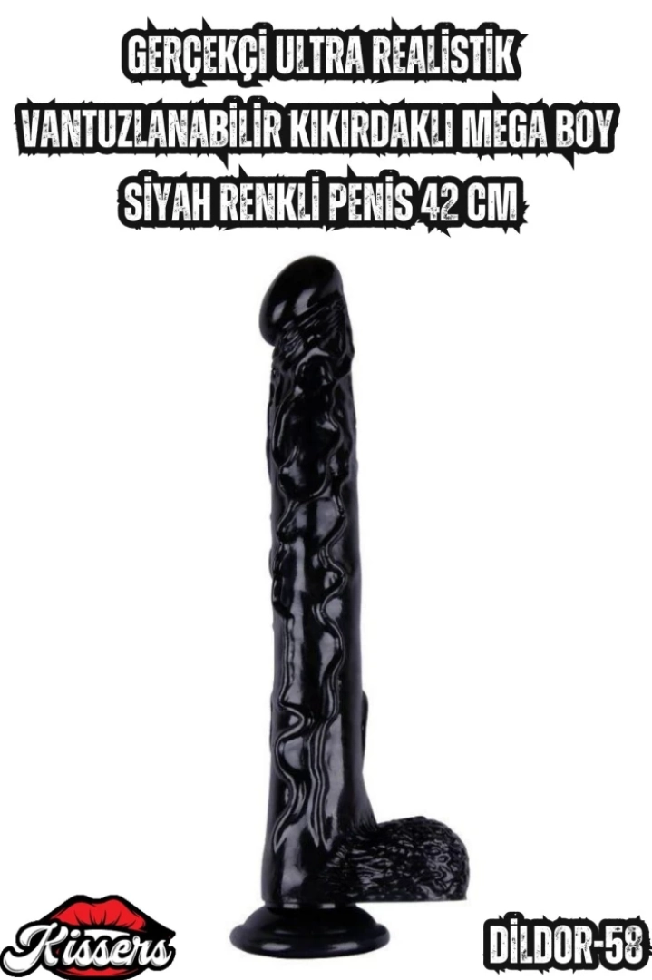 #7036 - Ultra Realistik Siyah Penis Vantuzlu ve Kıkırdaklı 42 Cm