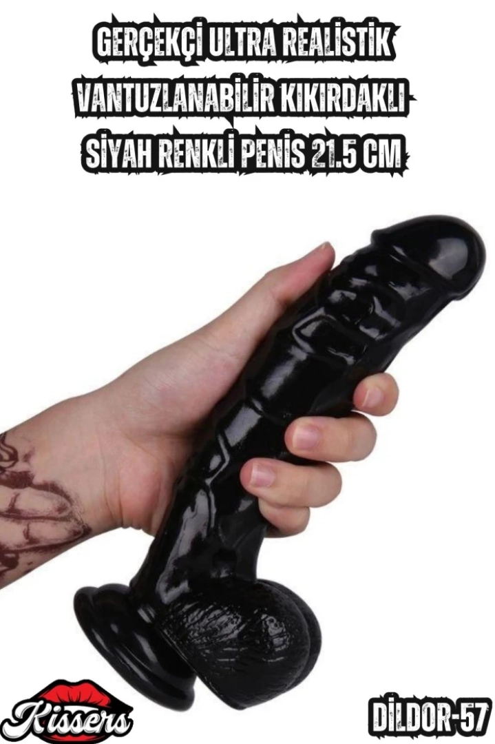 #7037 - Ultra Realistik Vantuzlu Siyah Penis 21.5 Cm