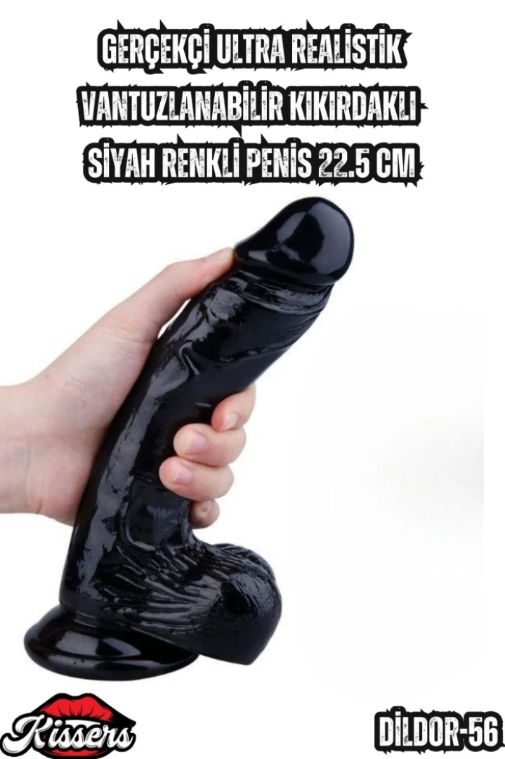 #7038 - Ultra Realistik Vantuzlu Siyah Penis 22.5 Cm