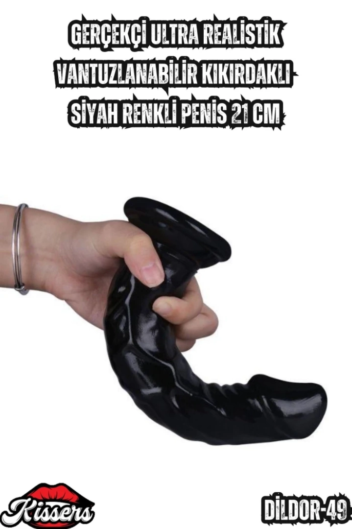 #7045 - Gerçekçi Ultra Realistik Vantuzlanabilir Siyah Renkli Penis 21 Cm