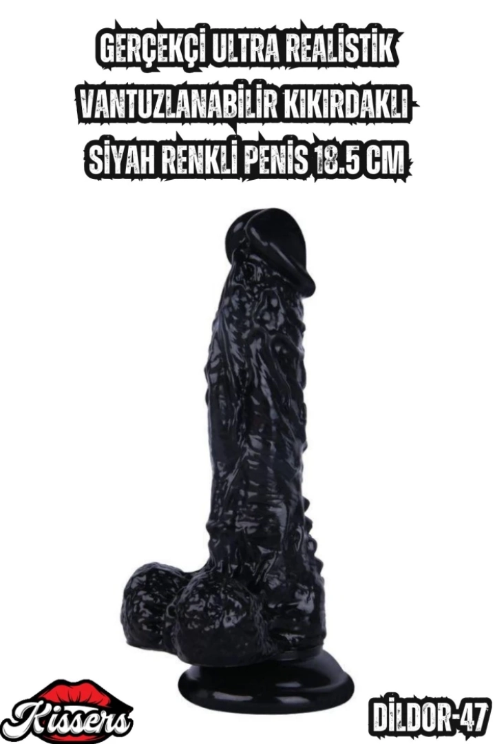 #7047 - Gerçekçi Ultra Realistik Siyah Penis 18.5 Cm