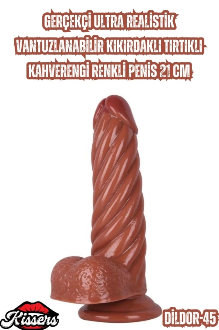 #7049 - Ultra Realistik Vantuzlu Kıkırdaklı Kahverengi Penis 21 Cm