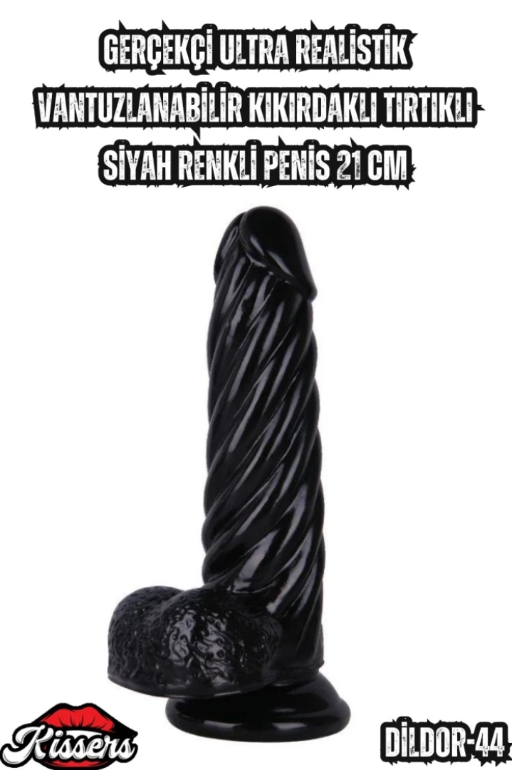 #7050 - Siyah Gerçekçi Ultra Realistik Penis Vantuzlu ve Kıkırdaklı 21 Cm