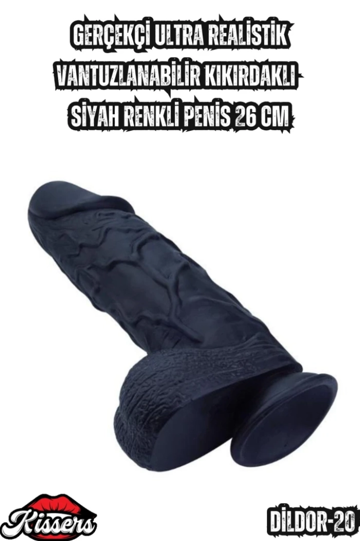 #7072 - Gerçekçi Ultra Realistik Siyah Kıkırdaklı Penis 26 Cm