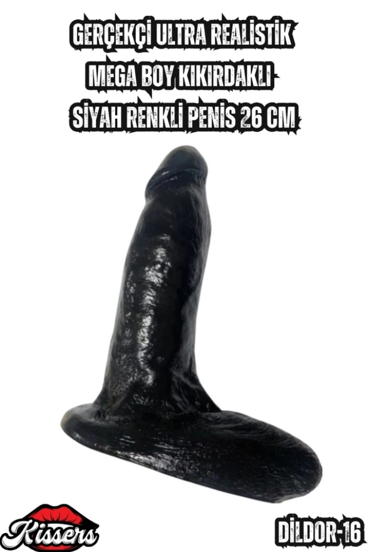#7076 - Ultra Realistik Mega Boy Siyah Penis Kıkırdaklı Yapı 26 Cm