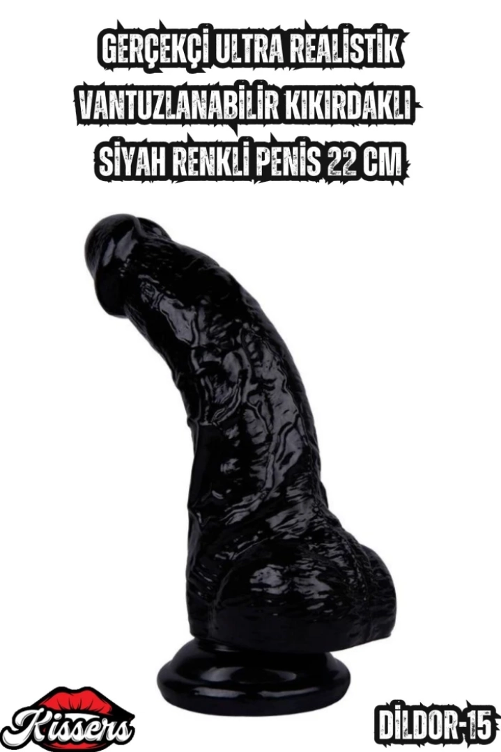 #7077 - Siyah Renkli Gerçekçi Penis Vantuzlanabilir ve Kıkırdaklı 22 Cm