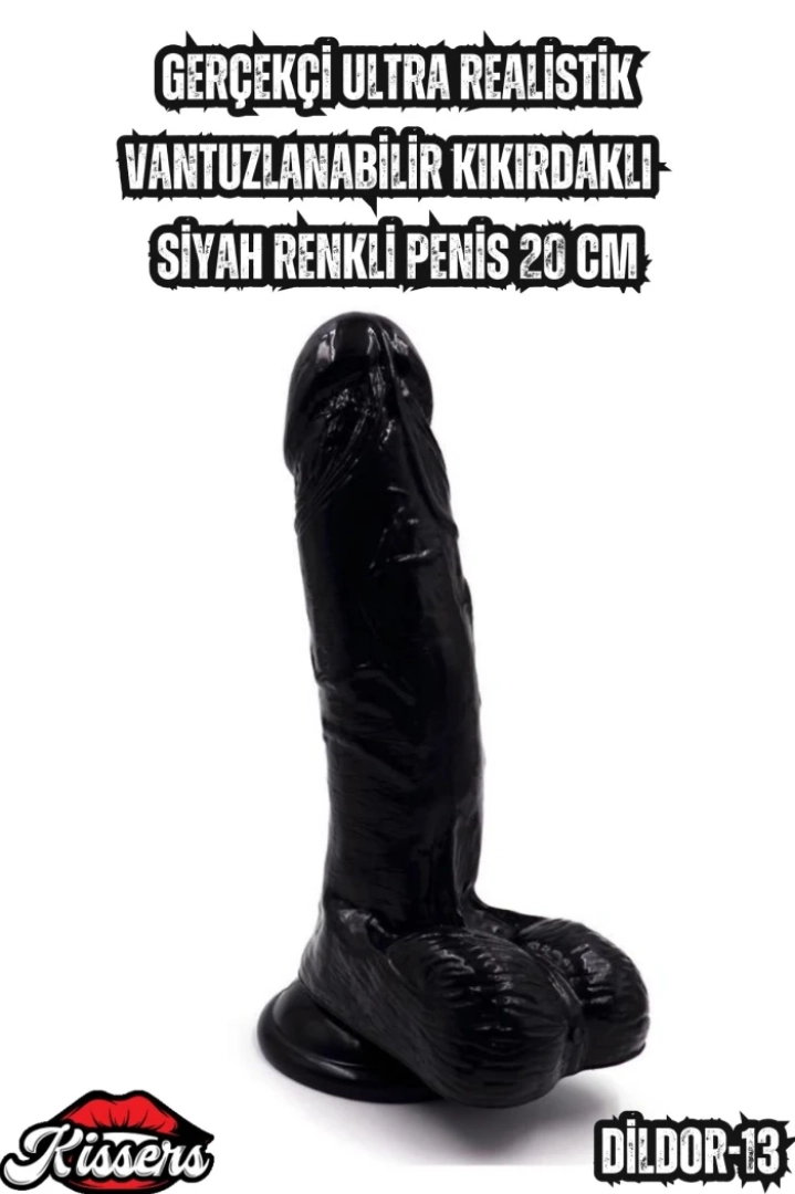 #7079 - Siyah Renkli Gerçekçi Ultra Realistik Kıkırdaklı Penis 20 Cm