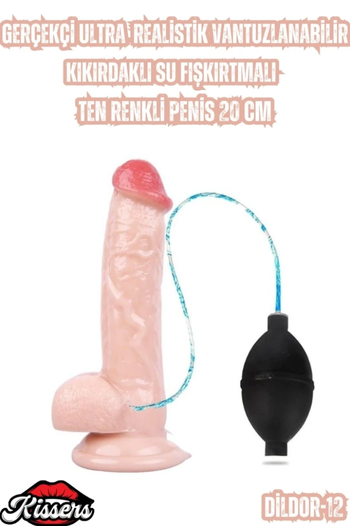 #7080 - Gerçekçi Ultra Realistik Penis Vantuzlu ve Su Fışkırtmalı 20 Cm