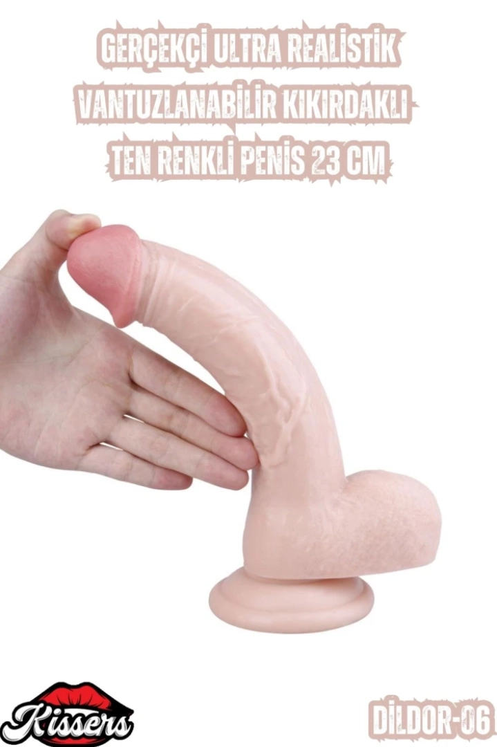 #7086 - Ultra Realistik Ten Renkli Penis Vantuzlanabilir ve Kıkırdaklı 23 Cm