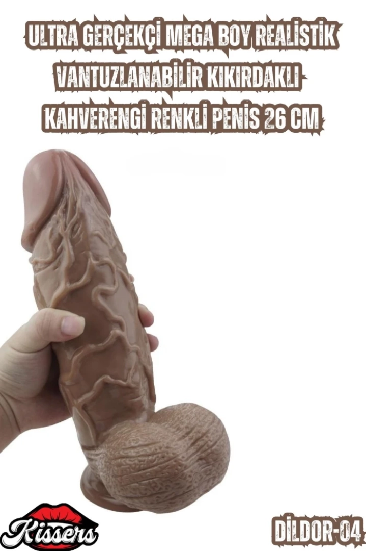 #7088 - Ultra Gerçekçi Kahverengi Penis Vantuzlu ve Kıkırdaklı 26 Cm