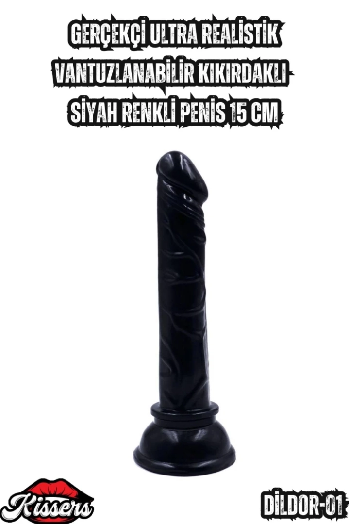 #7091 - 15 Cm Siyah Renkli Realistik Vantuzlu Kıkırdaklı Penis - Gerçekçi Ultra Detaylar
