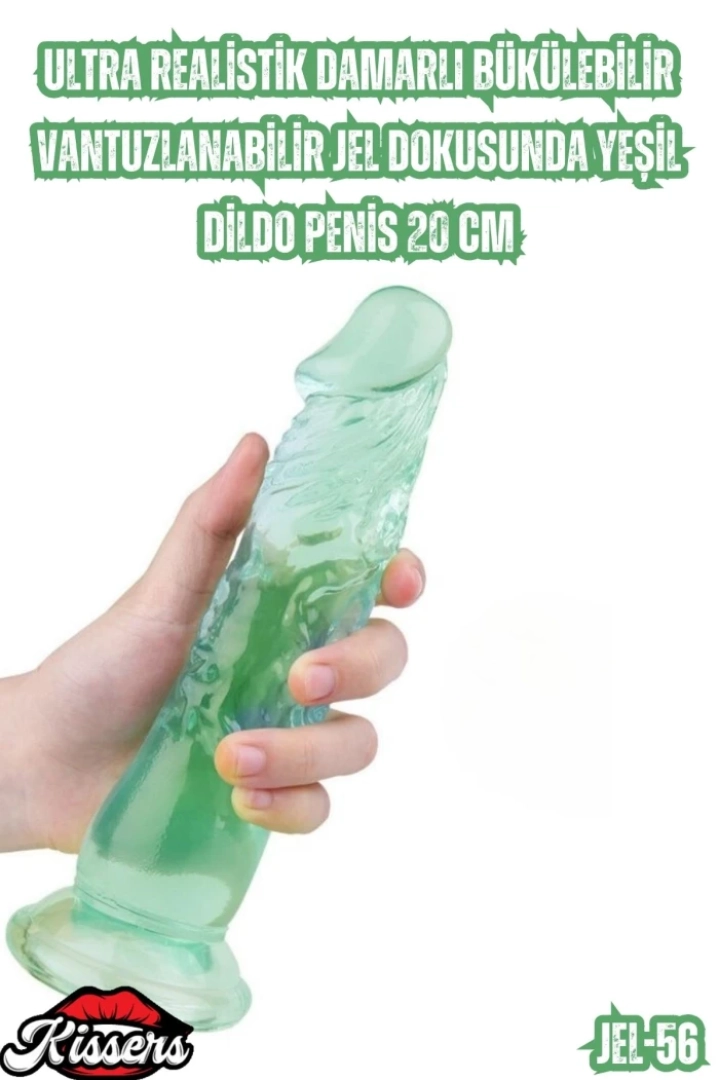 #7103 - Ultra Realistik Yeşil Dildo Penis 20 Cm Esnek ve Damarlı Tasarım 20 Cm