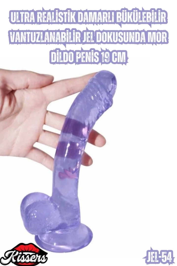 #7105 - Ultra Realistik Damarlı Bükülebilir Mor Dildo Penis 19 Cm
