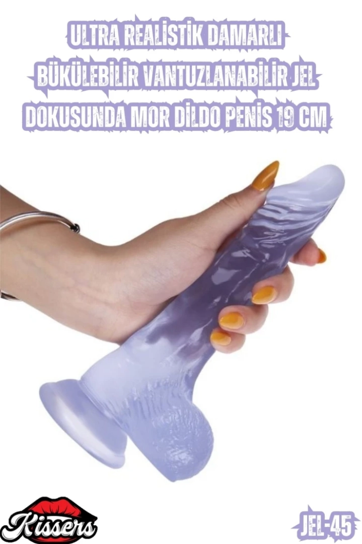 #7114 - Ultra Realistik Mor Dildo Penis 19 Cm