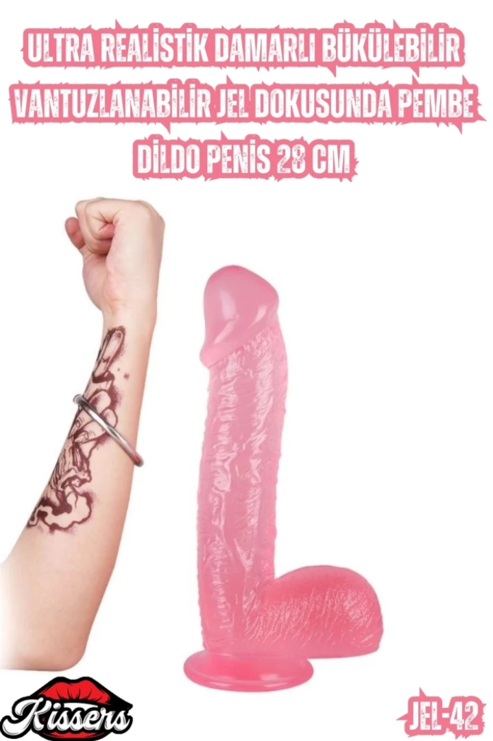 #7117 - Ultra Realistik Damarlı Bükülebilir Vantuzlanabilir Dildo Penis 28 Cm
