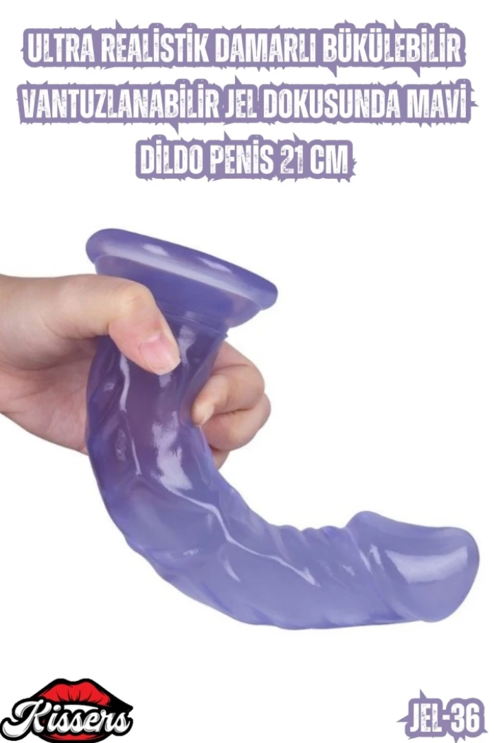 #7123 - Ultra Realistik Damarlı Mavi Dildo Penis 21 Cm Uzunluğunda
