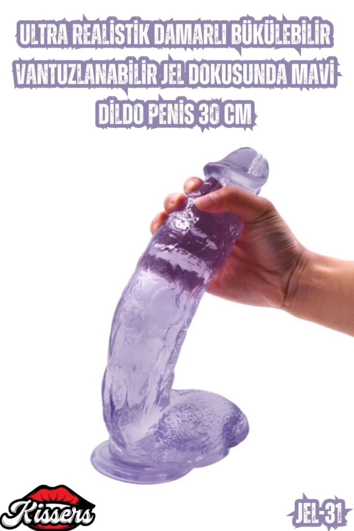 #7128 - Ultra Realistik Mavi Dildo Penis 30 Cm