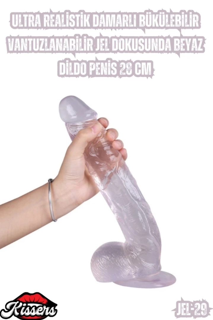 #7130 - Ultra Realistik Damarlı Jel Dokusunda Beyaz Dildo Penis 28 Cm