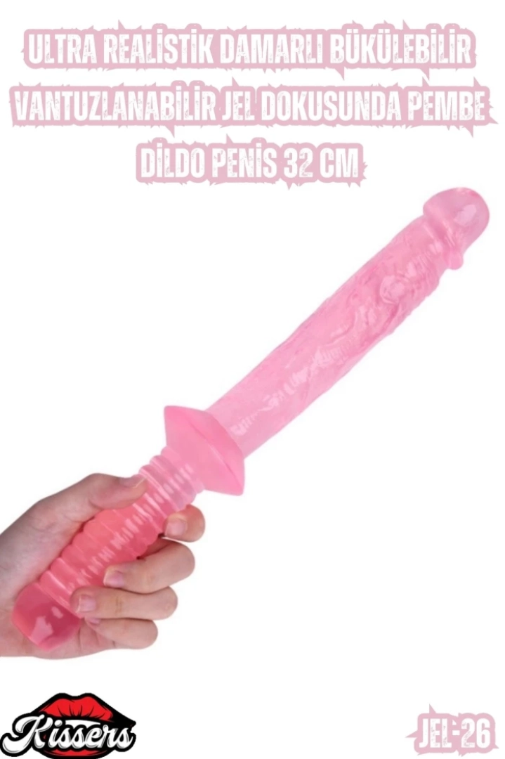 #7133 - Ultra Realistik Damarlı Bükülebilir Pembe Dildo Penis 32 Cm