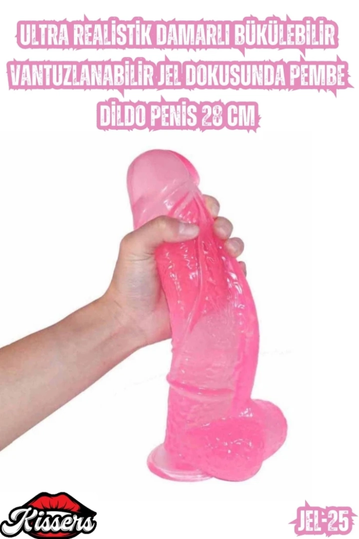 #7134 - Ultra Realistik Damarlı Bükülebilir Pembe Dildo Penis 28 Cm