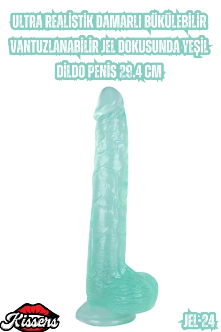 #7135 - Yeşil Dildo Penis - Ultra Realistik Damarlı Bükülebilir 29.4 Cm