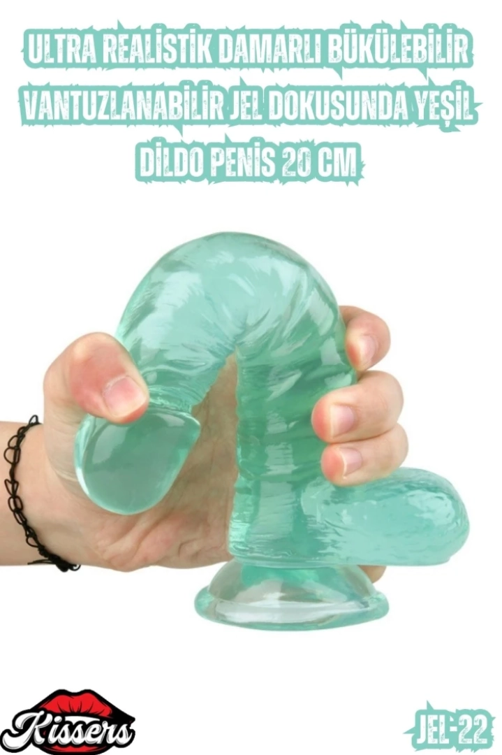 #7137 - Yeşil Dildo Penis Esnek ve Gerçekçi Damarlı Jel Dokulu Ürün 20 Cm