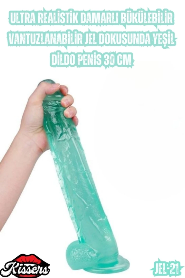 #7138 - Yeşil Dildo Penis Ultra Realistik Damarlı Dildo 30 cm