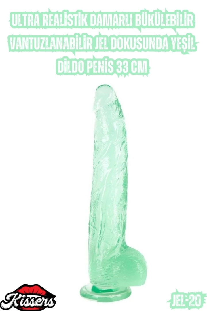 #7139 - Yeşil Dildo Penis Ultra Realistik Damarlı 33 Cm