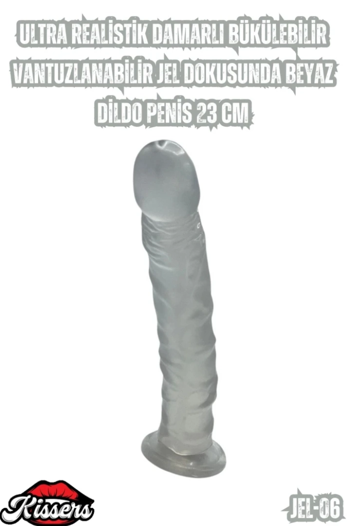 #7153 - Ultra Realistik Damarlı Bükülebilir Vantuzlanabilir Jel Dokusunda Beyaz Dildo Penis 23 Cm - Kissers.com.tr
