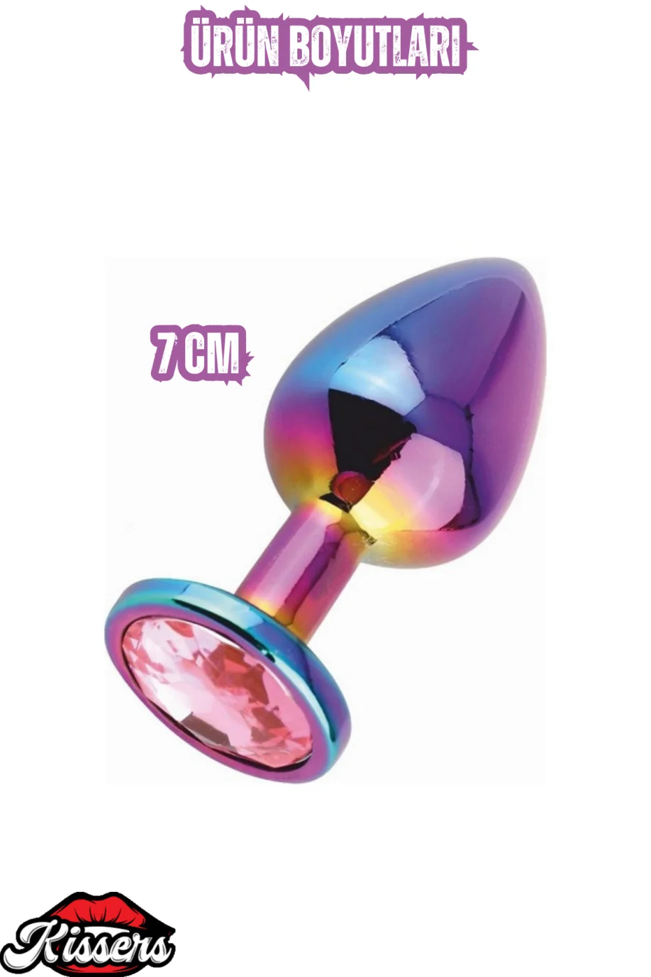 #2620 - Renkli Paslanmaz Çelik Taşlı Anal Gevşetici Plug 7 Cm