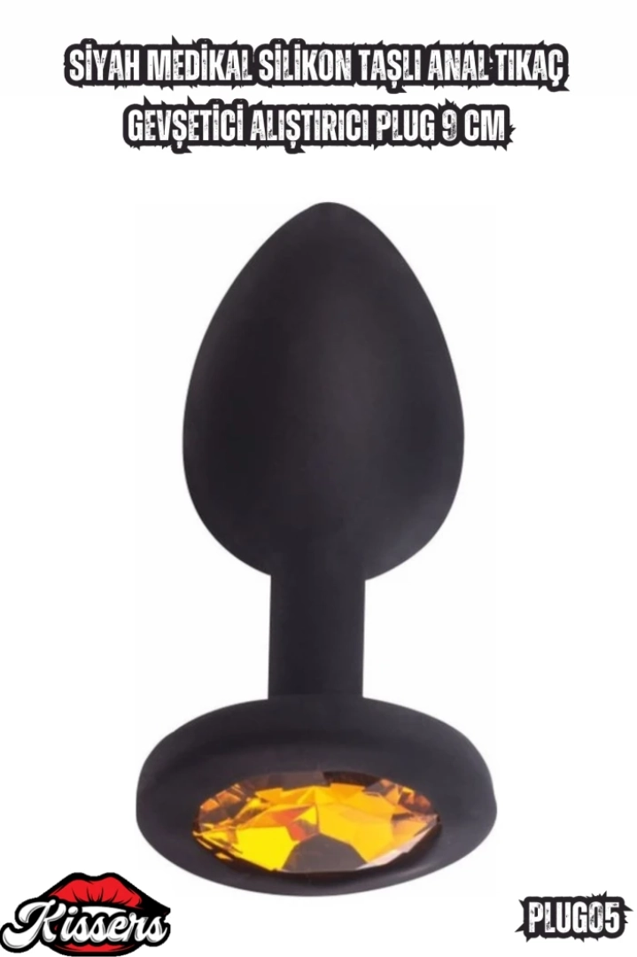 #7201 - Siyah Taşlı Anal Tıkaç Gevşetici Alıştırıcı Plug 9 Cm